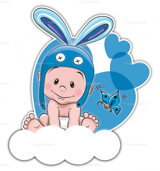 Geboortebord konijnoor jongetje 1 op wolk