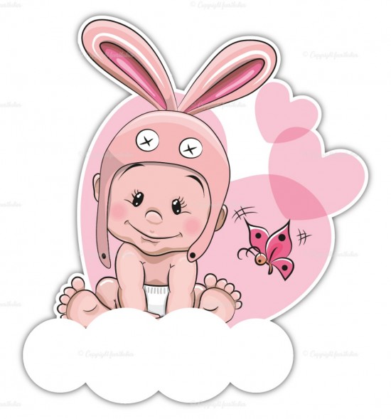 Geboortebord konijnoor meisje 1 op wolk