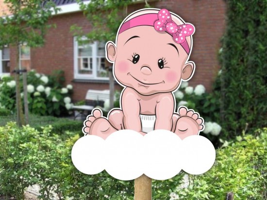 Geboortebord baby meisje op wolk