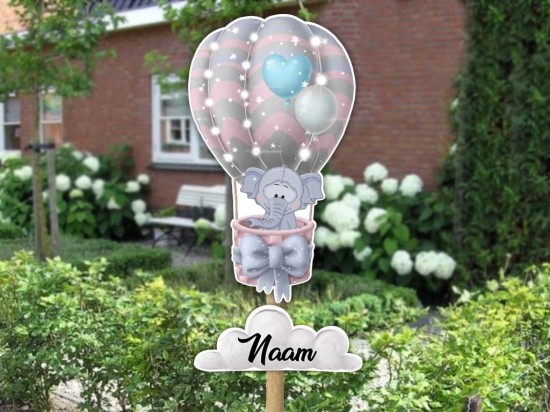 Geboortebord ballon olifant naambord