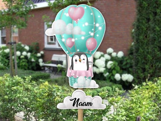 Geboortebord ballon pinguin naambord