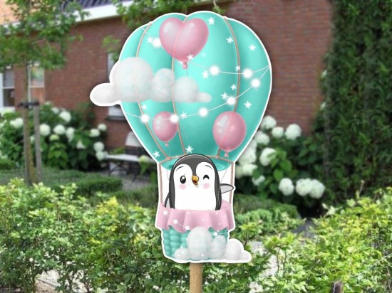 Geboortebord ballon pinguin