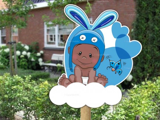 Geboortebord buiten baby konijnoor 3 op wolk
