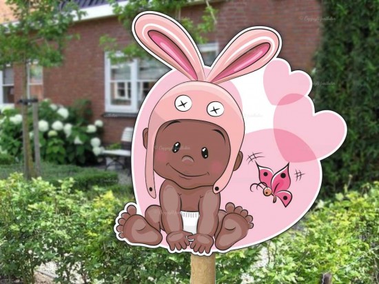 Geboortebord buiten baby meisje konijnoor 3