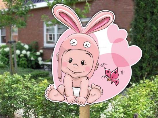 Geboortebord buiten baby meisje konijnoor
