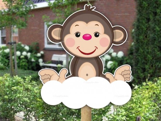 Geboortebord buiten bruin aapje op wolk
