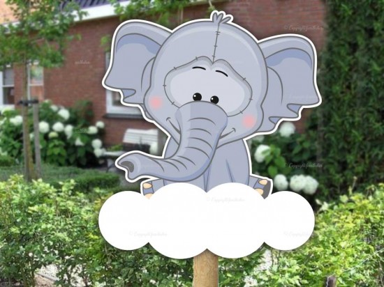 Geboortebord buiten olifantje op wolk
