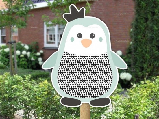 Geboortebord buiten pinguin kroon mintgroen