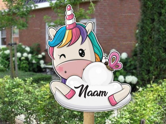 Geboortebord eenhoorn op wolk