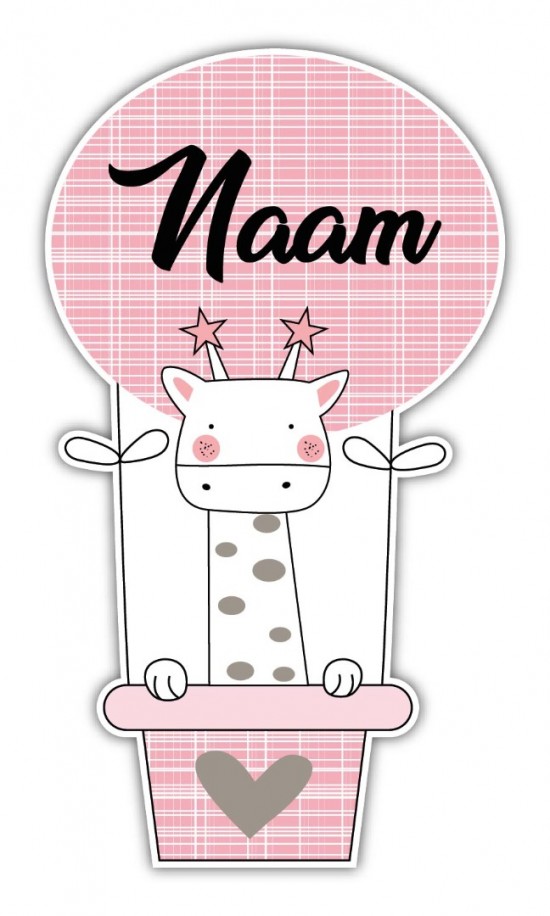 Geboortebord giraf in luchtballon