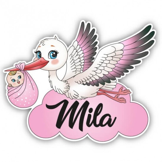 Geboortebord met ooievaar meisje 01