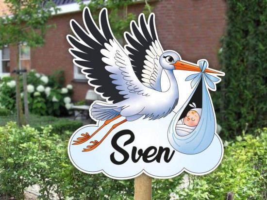 Geboortebord ooievaar jongetje