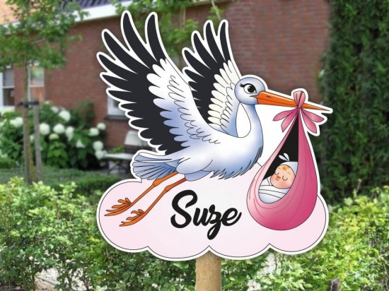 Geboortebord ooievaar meisje