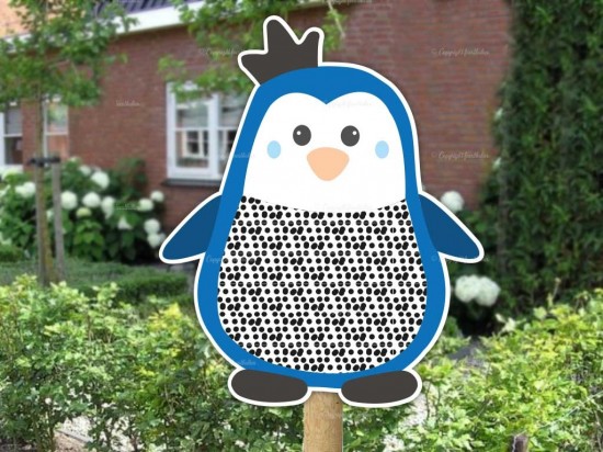 Geboortebord pinguin kroon donkerblauw