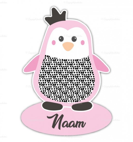 Geboortebord pinguin kroontje naambord babyoze