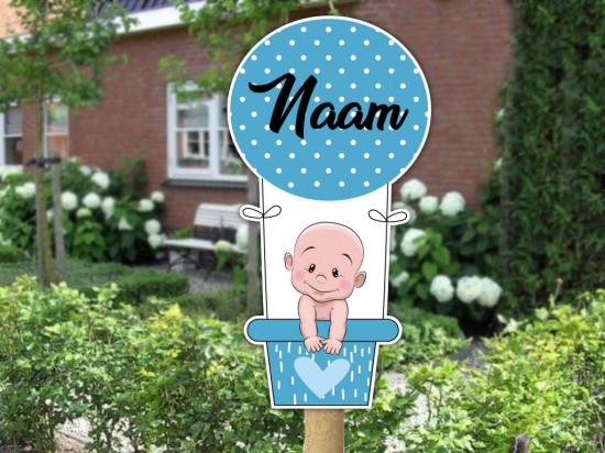 Geboortebord tuin ballon kale baby blauw