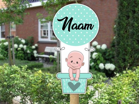 Geboortebord tuin ballon kale baby mintgroen