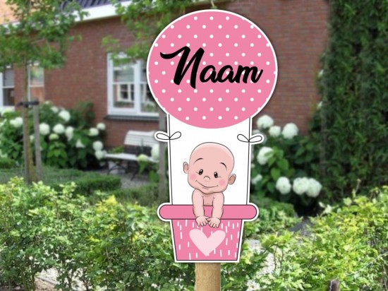 Geboortebord tuin ballon kale baby roze