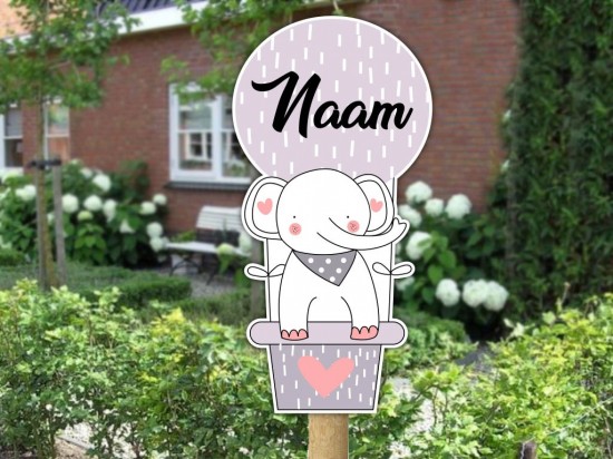 Geboortebord tuin ballon olifant