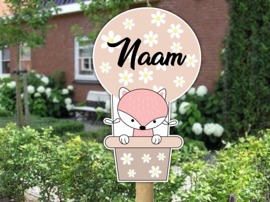 Geboortebord tuin ballon vos