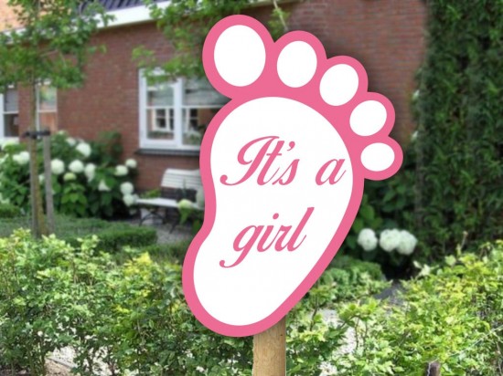 Geboortebord tuin voetjes roze