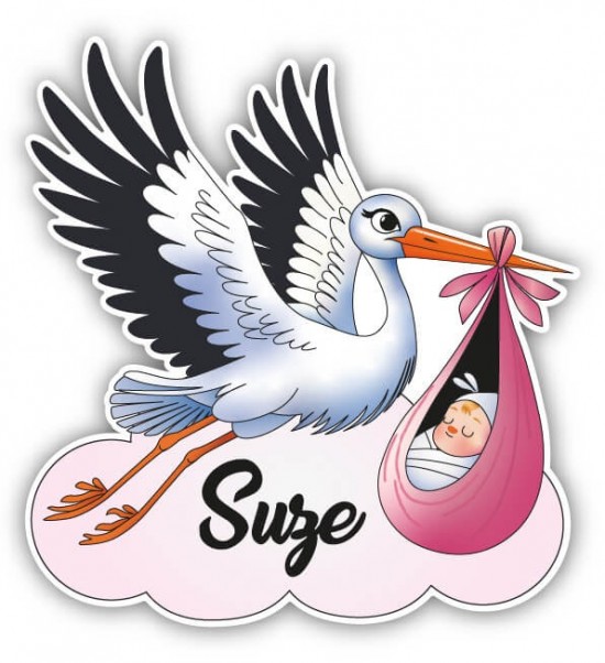 Ooievaar meisje geboortebord 01