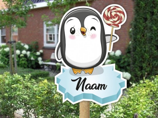 Pinguin geboortebord lollie